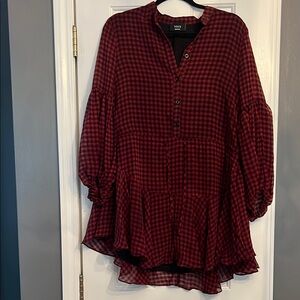 Vici Burgundy Checkered Flowy Dress